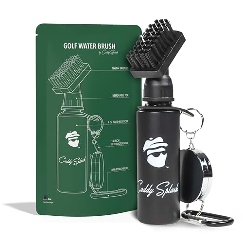 Caddy Splash Premium Golf Club Cleaner with Water- Heavy Duty Retractable Clip- Squeeze Bottle for Easy Cleaning with Nylon Bristles- Golf Water Brush- Holds 4 Oz Water- USA Company - Golf Gift