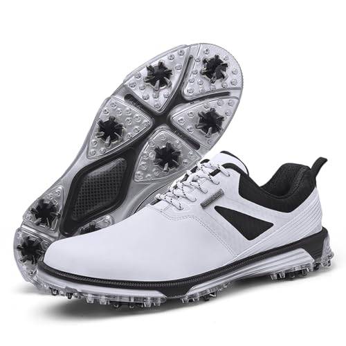 KESCOO Waterproof Golf Shoes Men Professional Spiked Golf Footwear Lightweight Outdoor Comfortable Golf Training Sneakers, White 45 - Golf Gift