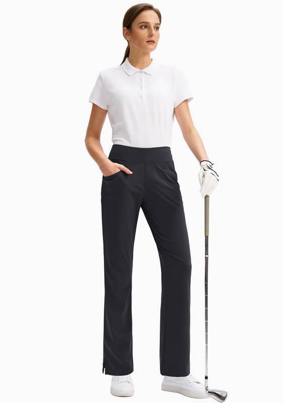 SANTINY Women's Golf Pants with 3 Pockets Stretch High Waisted Pull on Pants for Women Travel Work Casual, Black, M - Golf Gift