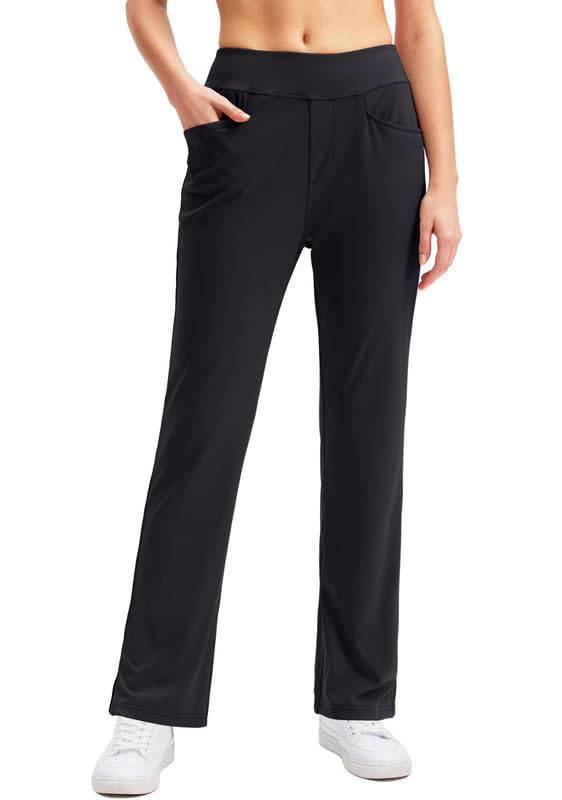 SANTINY Women's Golf Pants with 3 Pockets Stretch High Waisted Pull on Pants for Women Travel Work Casual, Black, M - Golf Gift