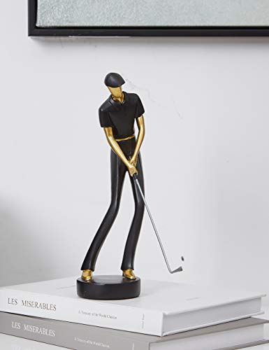 Amoy-Art Golf Figurine Statue Golfer Sculpture Gifts Modern Decor Arts Home Ornament Table Centerpiece Crafts Polyresin Black 24cm - Golf Gift