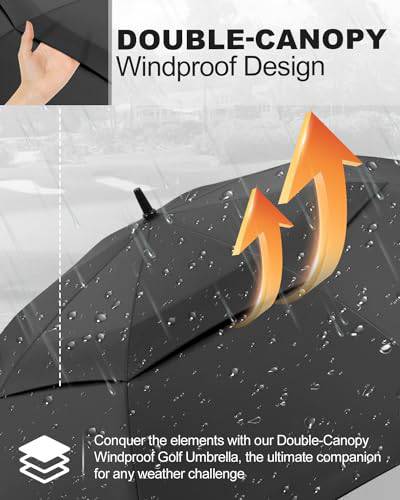 Victoper Golf Umbrella Windproof Large 62 Inch, Large Umbrella Oversized Double Vented Canopy Umbrella Windproof Strong Automatic Open Outdoor Big Umbrella Sun Protection Rain Umbrellas for 2-3 Men - Golf Gift