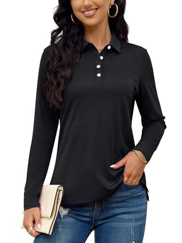 TACVASEN Polo Shirts for Women Adult Golf Shirts Womens Long Sleeve UPF 50+ T-Shirts Comfortable Leisure Work Shirt Black,S - Golf Gift