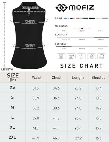 MoFiz Women's Golf Sleeveless Polo Shirts Lady-fit Moisture Wicking Tennis Sports Shirts Tops Black Size XL - Golf Gift