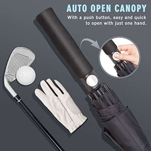 ZOMAKE Large Golf Umbrella Windproof Strong 54 Inch - Big Golfing Umbrellas Double Canopy Vented for Men - Extra Large Oversize Umberella's with Strap(Black) - Golf Gift