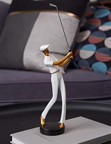 Amoy-Art Golf Figurine Statue Golfer Sculpture Gifts Modern Decor Arts Home Ornament Table Centerpiece Crafts Polyresin White 24cm - Golf Gift