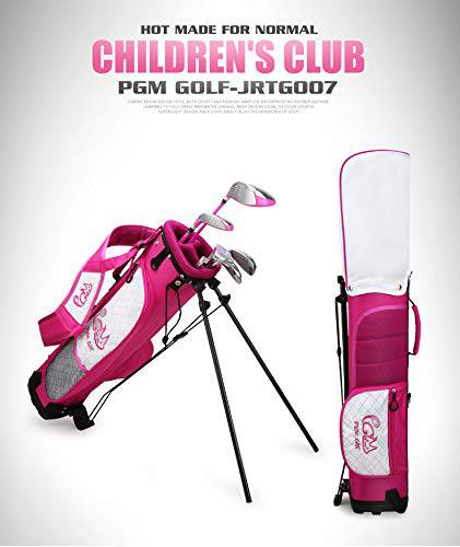 PGM Junior Golf Club Complete Set for Children Kids, 6-8 Age Groups 5 Golf Clubs with Stand Bag and 2 Headcovers for Boys & Girls, Right Hand, Pink - Golf Gift