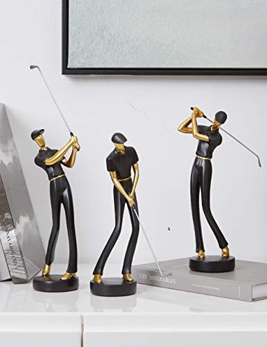 Amoy-Art Golf Figurine Statue Golfer Sculpture Gifts Modern Decor Arts Home Ornament Table Centerpiece Crafts Polyresin Black 24cm - Golf Gift