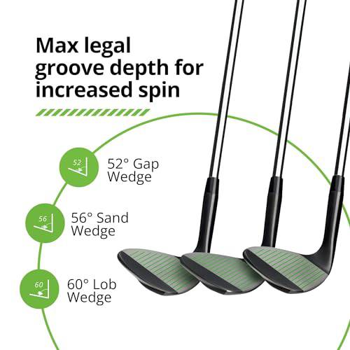 BombTech - Premium Golf Wedge Set - 52, 56, 60 Degrees Golf Wedges - Max Groove for Increased Spin - Black Wedges… (Black) - Golf Gift