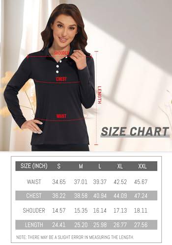 TACVASEN Polo Shirts for Women Adult Golf Shirts Womens Long Sleeve UPF 50+ T-Shirts Comfortable Leisure Work Shirt Black,S - Golf Gift