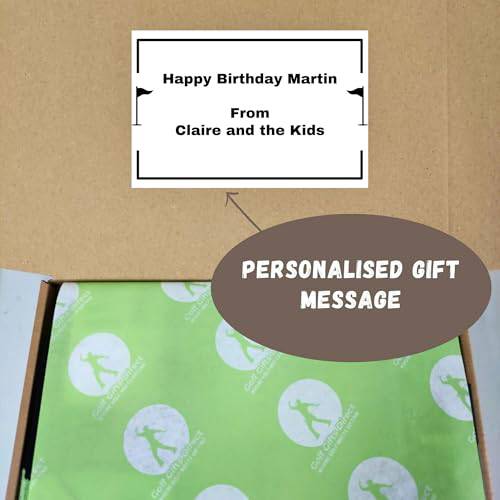 Mens Golf Gift Set with Personalised Message | 6 Items Packed in our Eco Gift Box | Golf Balls, Caddy Wipes, Bamboo Golf Tees, Alignment Aid, Keyring and Mini Golf Pen. - Golf Gift