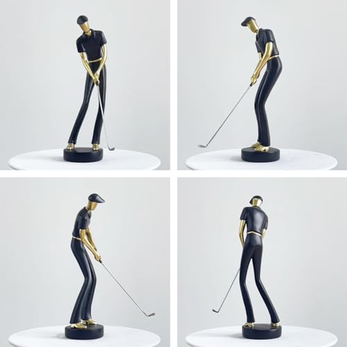 Amoy-Art Golf Figurine Statue Golfer Sculpture Gifts Modern Decor Arts Home Ornament Table Centerpiece Crafts Polyresin Black 24cm - Golf Gift