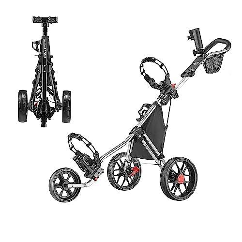 Caddytek CaddyLite 11.5 V3 3 Wheel Golf Push Cart - SuperLite Deluxe, Lightweight, Easy To Fold Caddy Cart Pushcart, Silver - Golf Gift