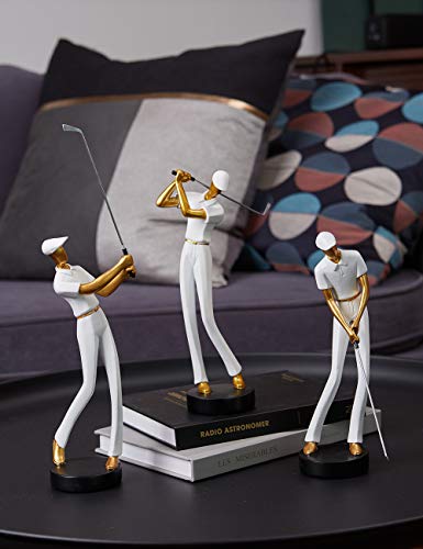 Amoy-Art Golf Figurine Statue Golfer Sculpture Gifts Modern Decor Arts Home Ornament Table Centerpiece Crafts Polyresin White 24cm - Golf Gift