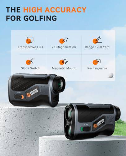 SUNPOW Golf Rangefinder with Slope, 1200 Yards, 7X Magnification High Precision Laser Range Finder for Golfing/Hunting, Flag Pole Locking Vibration, Rechargeable Range Finders with Magnet Stripe - Golf Gift