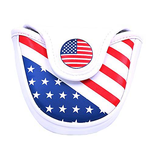 ANCLLO Golf Club Mallet Putter Cover Magnetic Closure Creative USA Flag Pattern Golf Putter Headcover - Golf Gift