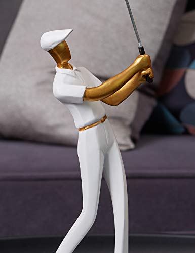 Amoy-Art Golf Figurine Statue Golfer Sculpture Gifts Modern Decor Arts Home Ornament Table Centerpiece Crafts Polyresin White 24cm - Golf Gift