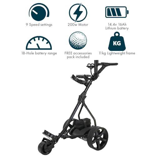 Prorider Electric Golf Trolley With 9 Speed Settings, Auto Distance Function, Powerful 200W Motor, Extra Grip Wheels, Easy To Assemble Complete with £130 Worth Of Accessories 18 AND 36 Hole Models - Golf Gift