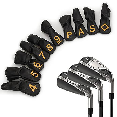 10pcs /Set Black Hybrid Iron Club Head Covers Protector with Large Gold No. - Golf Gift