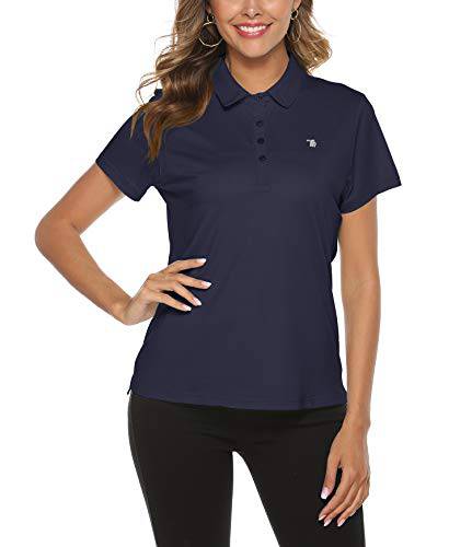 YSENTO Women's Sports Golf Shirts Breathable Quick Dry Short Sleeve Polo T-Shirts(Navy,l) - Golf Gift