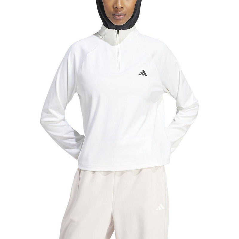 adidas Women's Train Essentials Minimal Branding 1/4 Zip Cover Up Track Top,White - Golf Gift