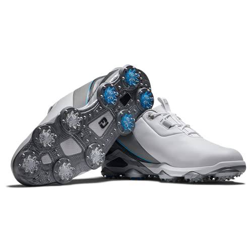 FootJoy Men's Tour Alpha Golf Shoe, White Grey Blue, 8.5 UK - Golf Gift