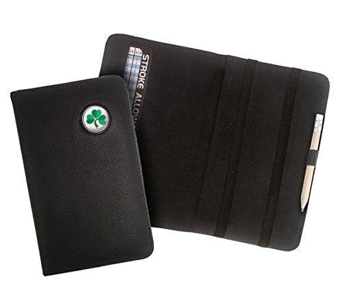 " IRISH SHAMROCK " CRESTED LEATHER SCOREMASTER GOLF SCORECARD HOLDER BY ASBRI. - Golf Gift