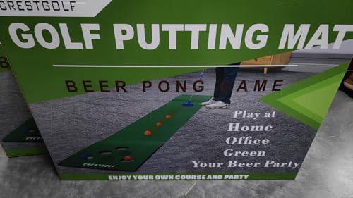 KOFULL Putting Mat Indoor Golf Putting Mat Putting Green Mat Indoor Outdoor (Free 2 golf putters+ 6 golf balls) Pong Mat Golf Practice MatGreen Mat,327 * 50CM - Golf Gift