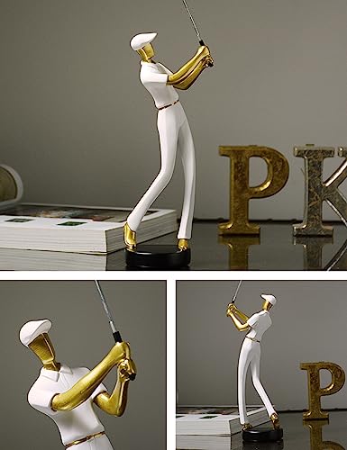 Amoy-Art Golf Figurine Statue Golfer Sculpture Gifts Modern Decor Arts Home Ornament Table Centerpiece Crafts Polyresin White 24cm - Golf Gift