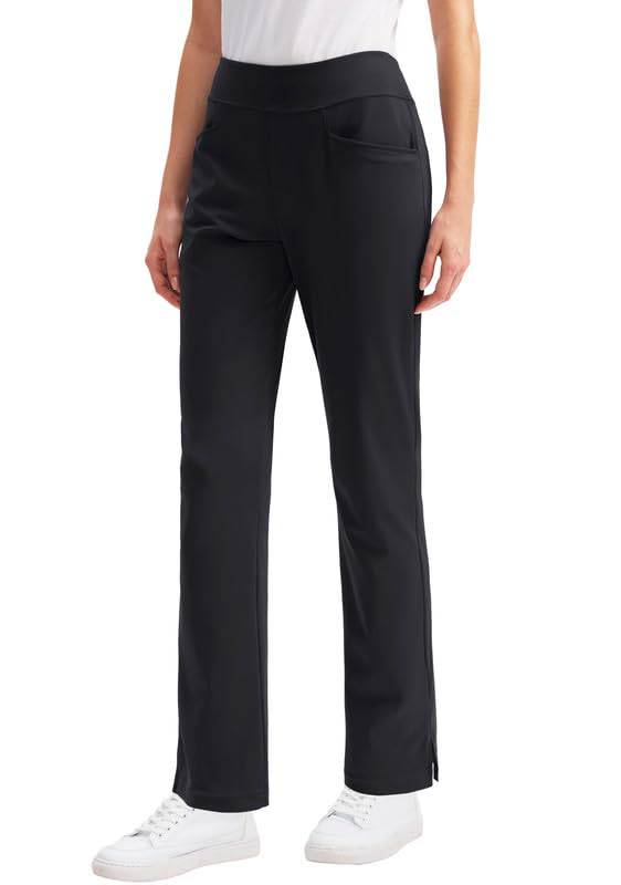 SANTINY Women's Golf Pants with 3 Pockets Stretch High Waisted Pull on Pants for Women Travel Work Casual, Black, M - Golf Gift