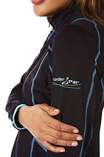 Under Par UPLMID1746 Womens Zip Neck Sweater Jumper Breathable Moisture Wicking Ladies Golf Mid Layer Top, Uplmid1746 - Black/Summer Blue, 14 UK - Golf Gift