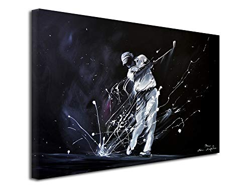 Declina - Black and White Golf Painting - Landscape Photo Print on Canvas Wall Decoration - Home Decoration, Kitchen, Living Room, Adult Room 80x50 cm black / white - Golf Gift