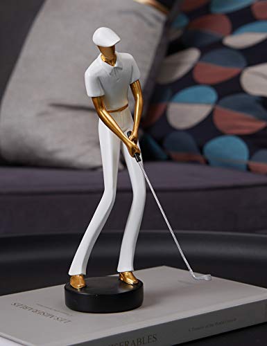 Amoy-Art Golf Figurine Statue Golfer Sculpture Gifts Modern Decor Arts Home Ornament Table Centerpiece Crafts Polyresin White 24cm - Golf Gift