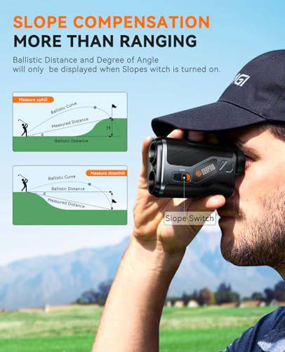 SUNPOW Golf Rangefinder with Slope, 1200 Yards, 7X Magnification High Precision Laser Range Finder for Golfing/Hunting, Flag Pole Locking Vibration, Rechargeable Range Finders with Magnet Stripe - Golf Gift