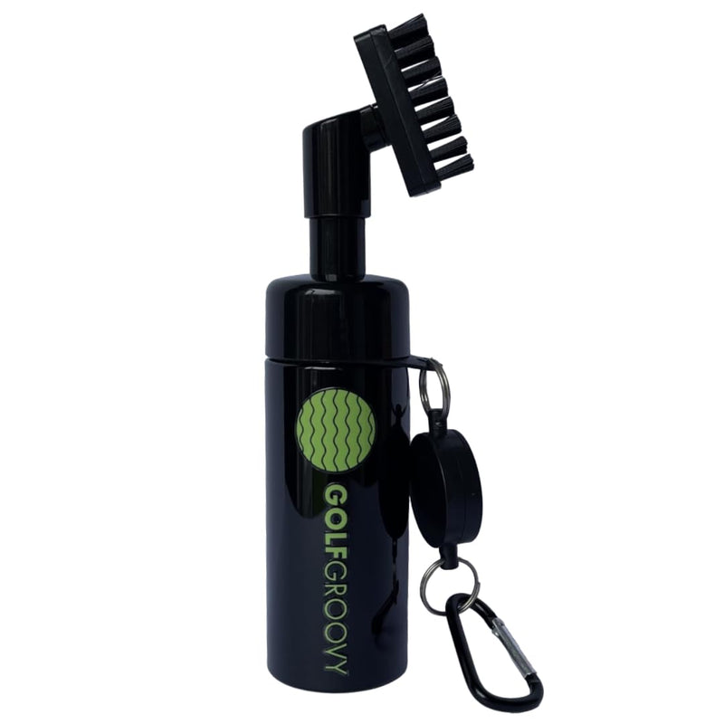 GOLF GROOVY Premium Golf Club Groove Cleaning Brush, Built in Water Spray, Magnetic Attachment, Portable Cleaner Tool, Golf Gift, Bag Accessory, Water Dispenser, Black, 200 ml - Golf Gift