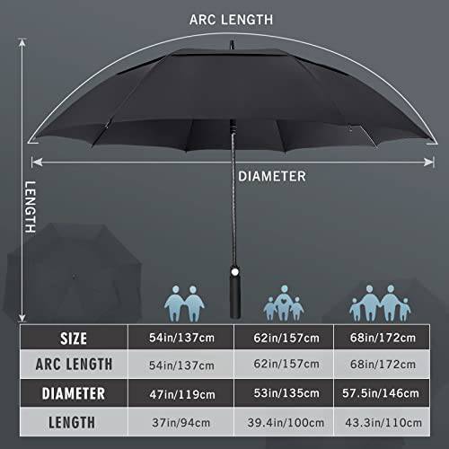 ZOMAKE Large Golf Umbrella Windproof Strong 54 Inch - Big Golfing Umbrellas Double Canopy Vented for Men - Extra Large Oversize Umberella's with Strap(Black) - Golf Gift