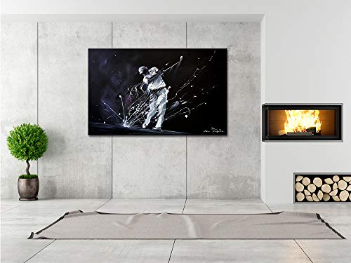 Declina - Black and White Golf Painting - Landscape Photo Print on Canvas Wall Decoration - Home Decoration, Kitchen, Living Room, Adult Room 80x50 cm black / white - Golf Gift