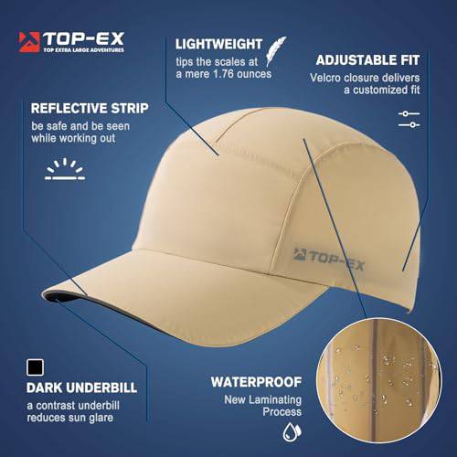 TOP-EX Unisex Waterproof Baseball Cap for Running Golf - 5 Panel caps for Men Sun Rain All Weather Protection UV Reflective Breathable Outdoor Hat Khaki M/L - Golf Gift