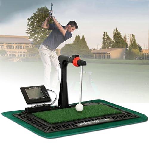 QYOEGSQ Golf Swing Hitting Aid Simulator,Golf Swing Trainer with Digital Screen and Auxiliary Voice,3 Gear Height Adjustable and 360° Return Ball Automatically,Indoor/Outdoor Swing Practice - Golf Gift