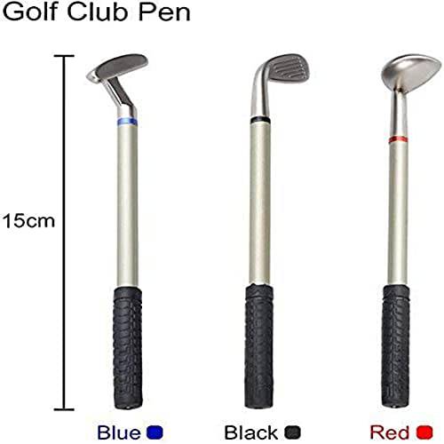 Golf Bag Pen Holder with Clock for Desk Mini Golf Caddy Cart Holder and 3 Pens Golf Gifts Set for Men Women, Desktop Aluminum Alloy Golf Pens Souvenir Gift(White/Blue - Golf Bag) - Golf Gift