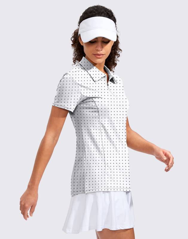 Viodia Women's Golf Shirt Short Sleeve with Zip Up Quick Dry Stretch Tennis Collared Polo Shirts for Women Golf Clothes, Black Dot, S - Golf Gift