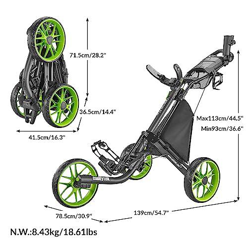 Caddytek CaddyLite EZ Version 8 3 Wheel Golf Push Cart - Foldable Collapsible Lightweight Pushcart with Foot Brake - Easy to Open & Close, lime, one size - Golf Gift