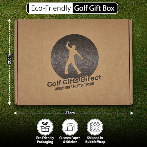 Mens Golf Gift Set with Personalised Message | 6 Items Packed in our Eco Gift Box | Golf Balls, Caddy Wipes, Bamboo Golf Tees, Alignment Aid, Keyring and Mini Golf Pen. - Golf Gift