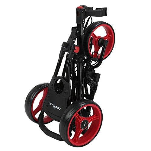 Caddymatic Golf X-Lite One-Click Folding Pull/Push Golf Cart Black/Red - Golf Gift