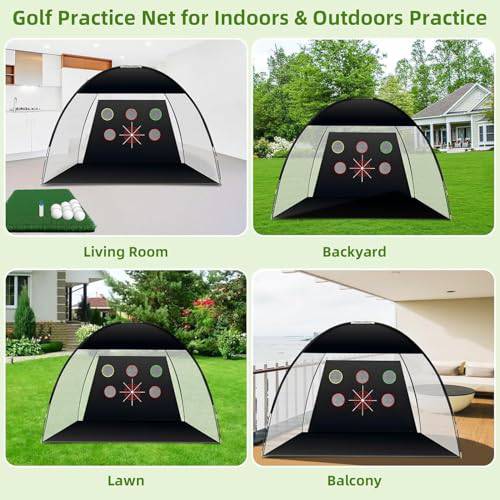 RUN.SE RUN.SE Practice Net,10x7ft Golf Game Set-XL Golf Net and Mat, 9 Golf Balls with Turf Mat,Carry Bag, Golf Swing Trainer, Golf Gifts for Men/Women - Golf Gift