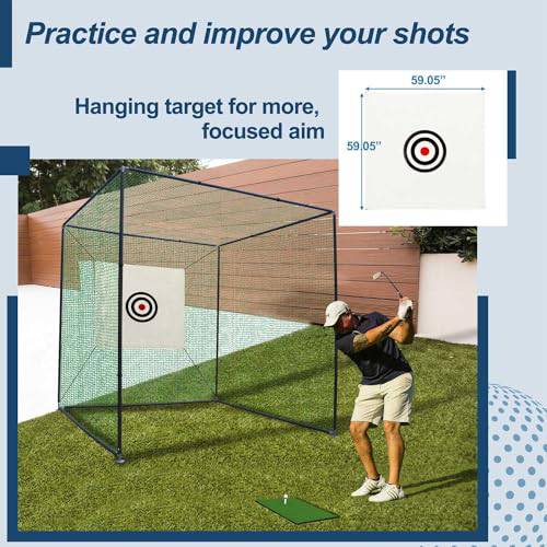 BIRCHTREE Golf Practice Cage Driving Cage Steel Frame Noise Reduction Golf Hitting Mesh Nets Rubber Tee Backyard Swing Training Equipment Bullseye Target Practice Outdoor - Golf Gift