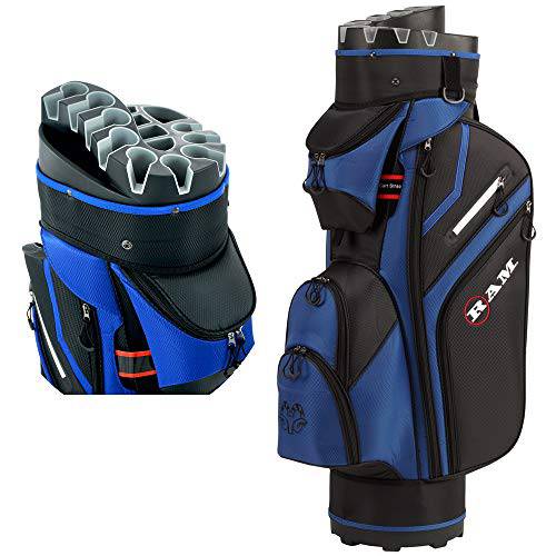 Ram Golf Premium Trolley Bag with 14 Way Molded Organizer Divider Top Black/Blue - Golf Gift