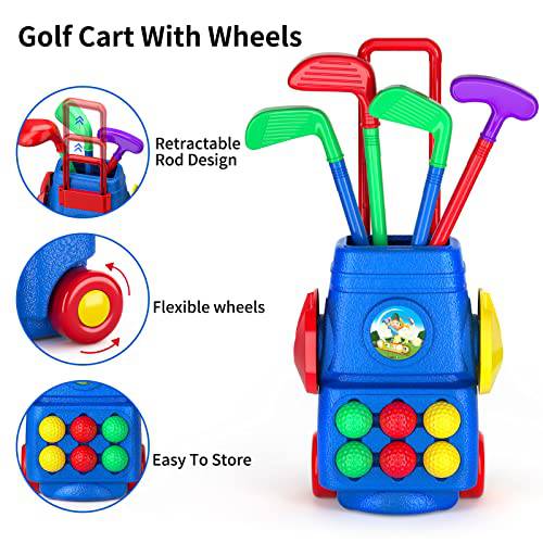 TEMI Toddler Golf Toy Set - Children Golf Suitcase Game Play Set & Sports Toys with 6 Play Balls, 4 Golf Clubs, 2 Practice Holes - Indoor and Outdoor Toys for 2 3 4 5 Year Old Boys Girls - Golf Gift