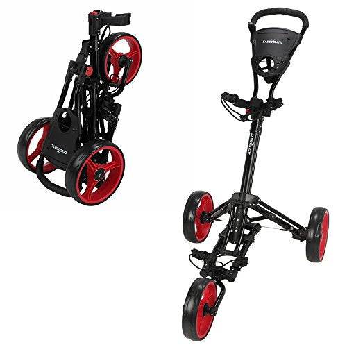 Caddymatic Golf X-Lite One-Click Folding Pull/Push Golf Cart Black/Red - Golf Gift