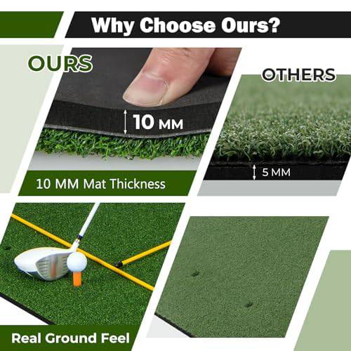 COSTWAY Golf Hitting Mat, 5 x 4 FT Artificial Turf Mat with 2 Rubber Tees and 2 Alignment Sticks, Golf Training Mat for Home Backyard Garage(22mm thick) - Golf Gift